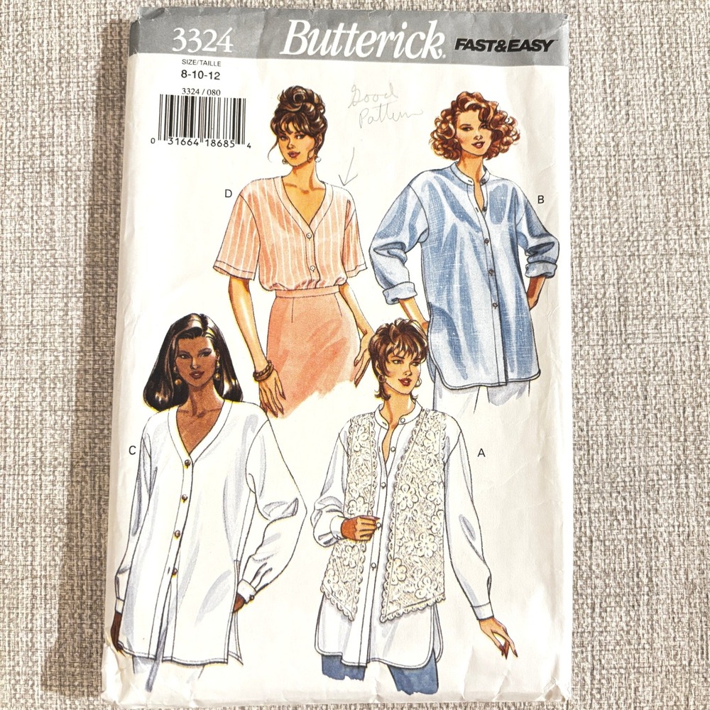 Butterick 3324 Oversized Button Shirt Vest Sz 8 10 12 Minimalist Boho Lagenlook